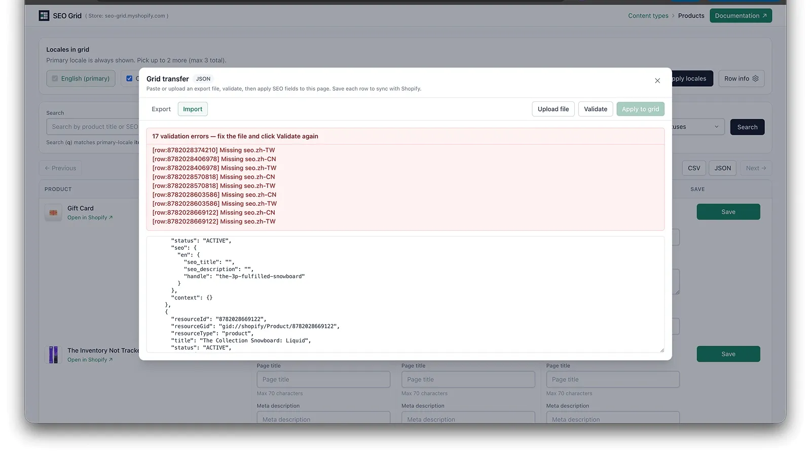 Import validation errors with Apply disabled